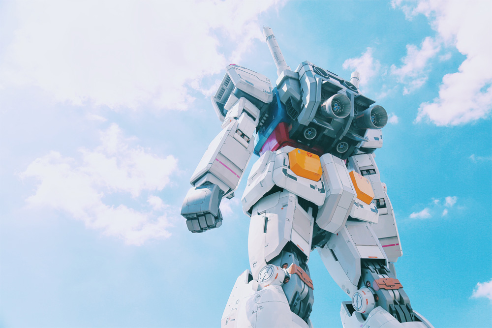 gundam model with clouds in the sky gundam model with clouds in the sky